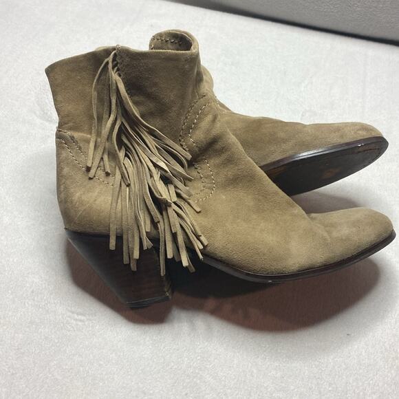 Sam Edleman Khaki leather booties with fringe details size 9 - Picture 4 of 7